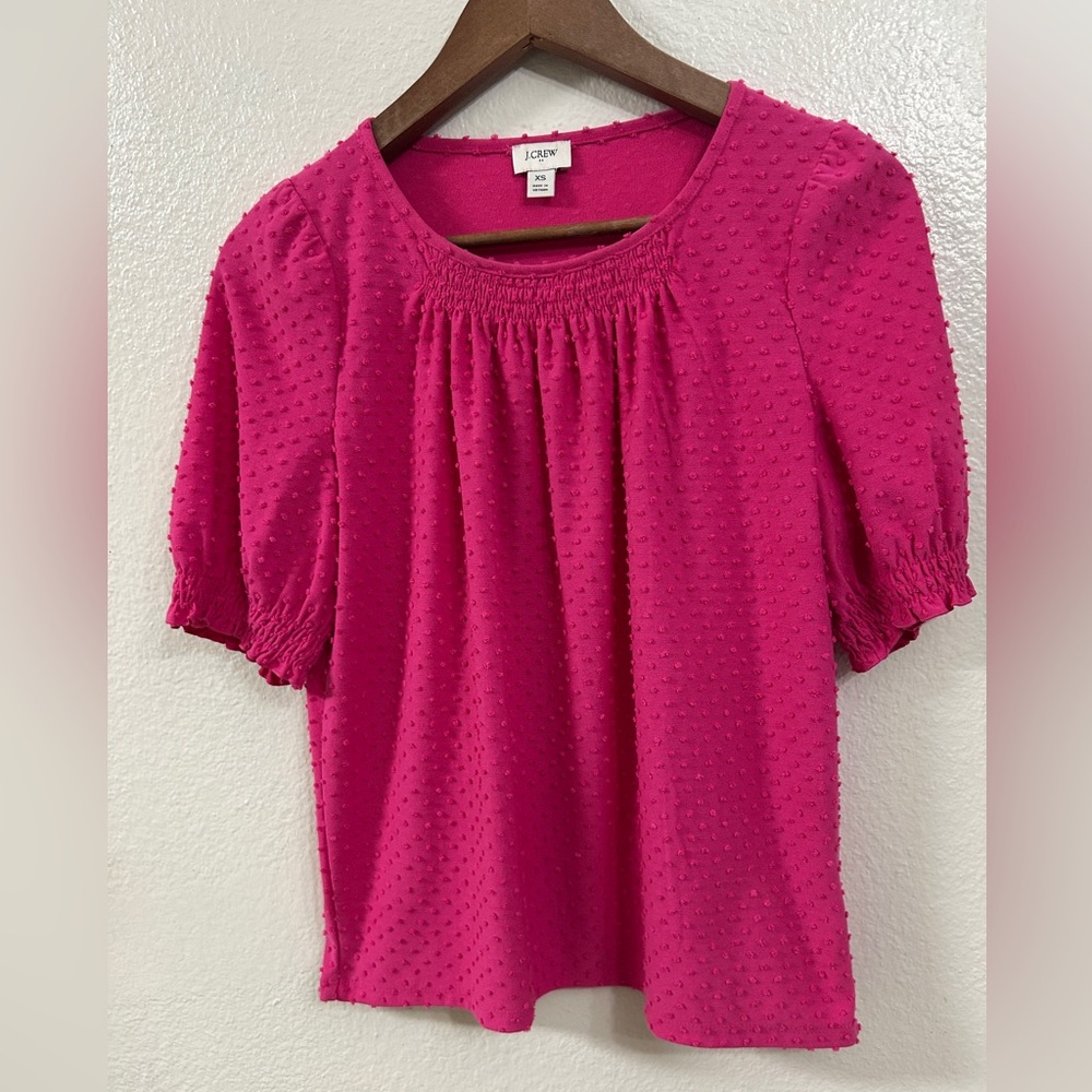 J.Crew Factory Clip Dot Smocked Puff Sleeve Top, Size XS
